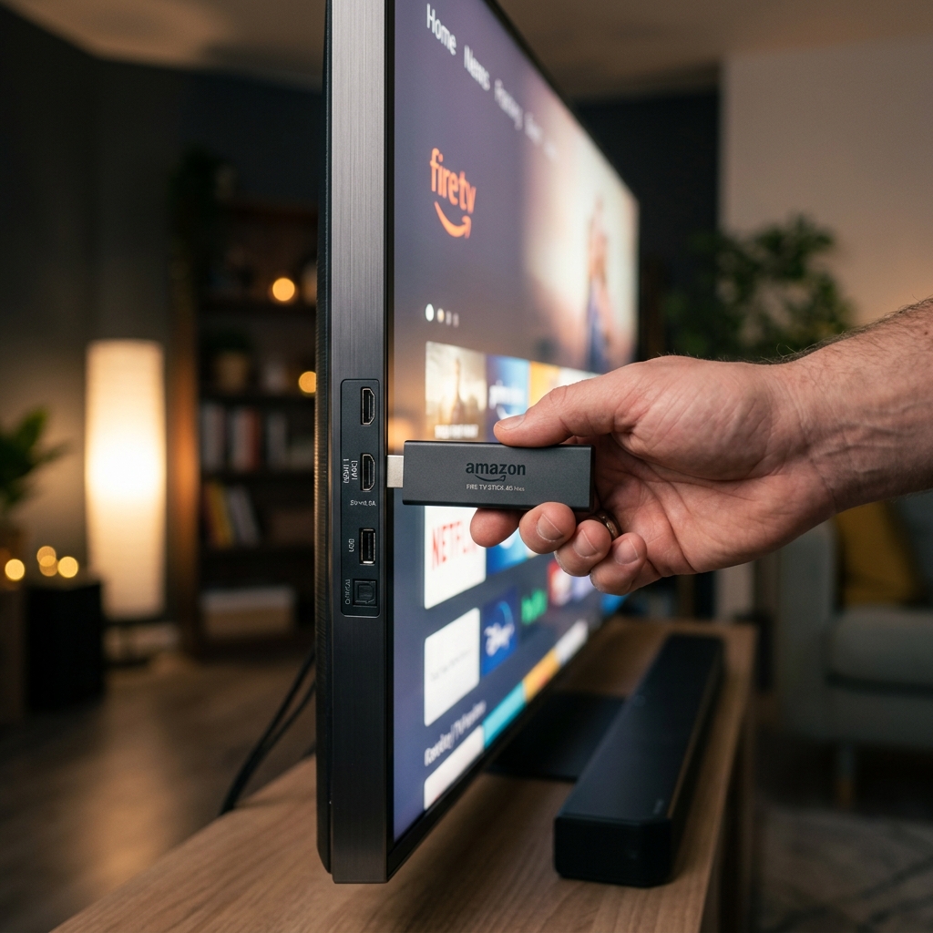 Step-by-step visual of setting up a Fire TV Stick 4K Max for IPTV streaming