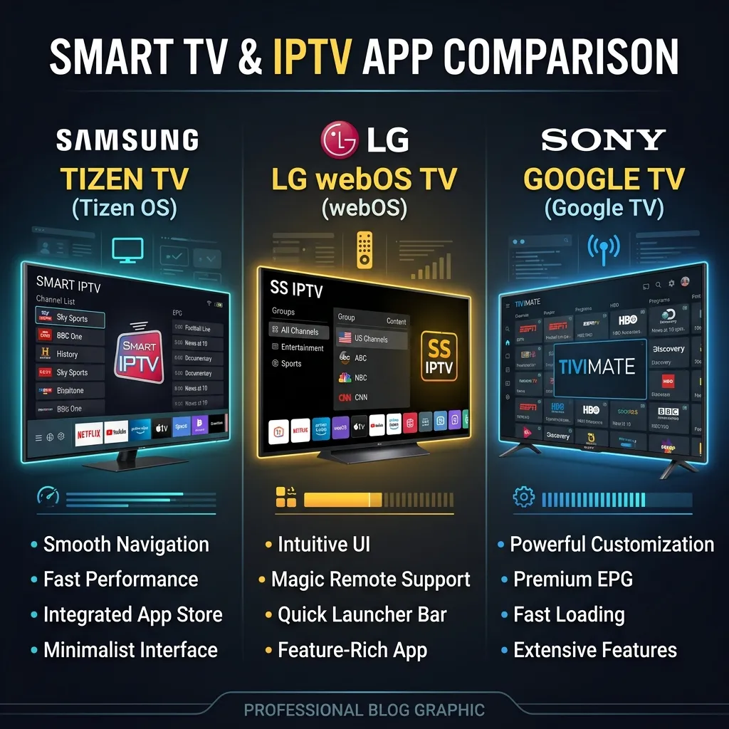 Comparison chart of modern 4K streaming TV boxes side-by-side