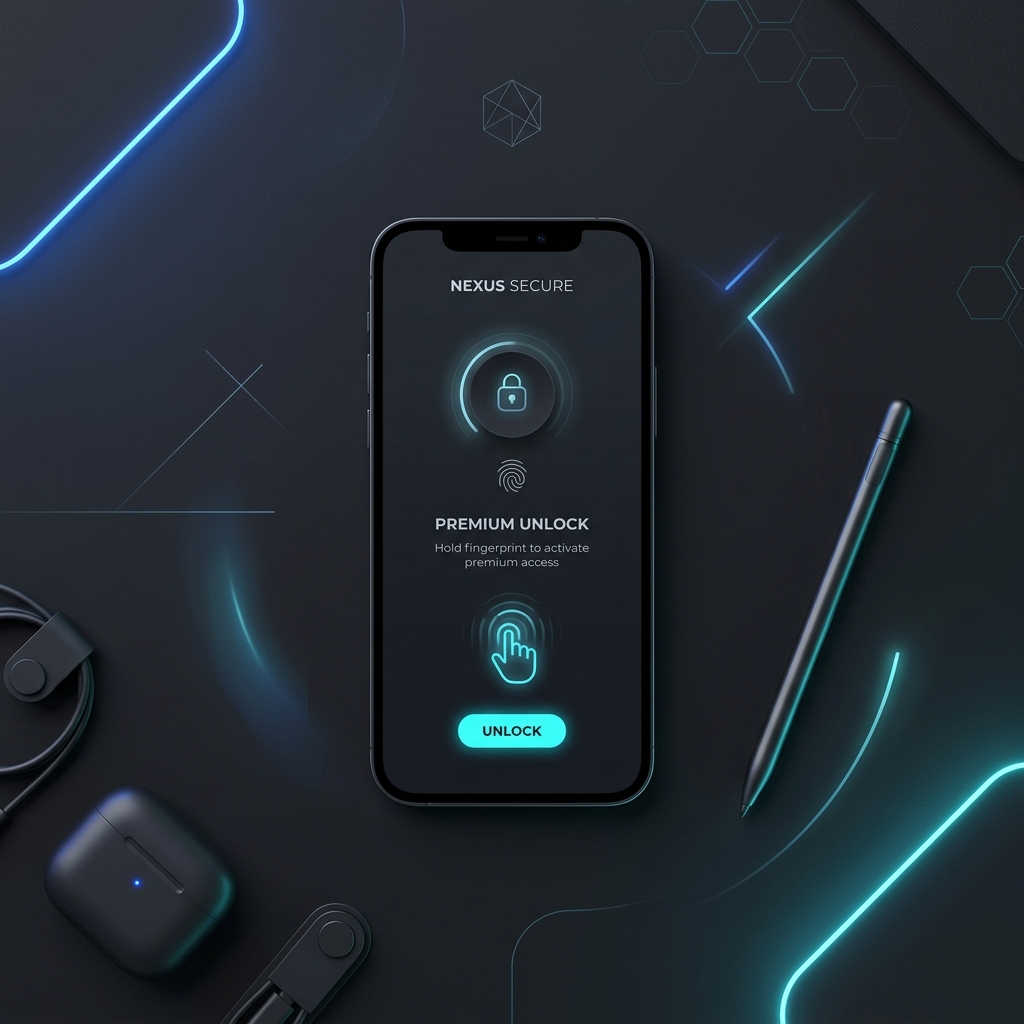 Smartphone displaying the TiviMate Companion app unlocking interface with neon blue accents